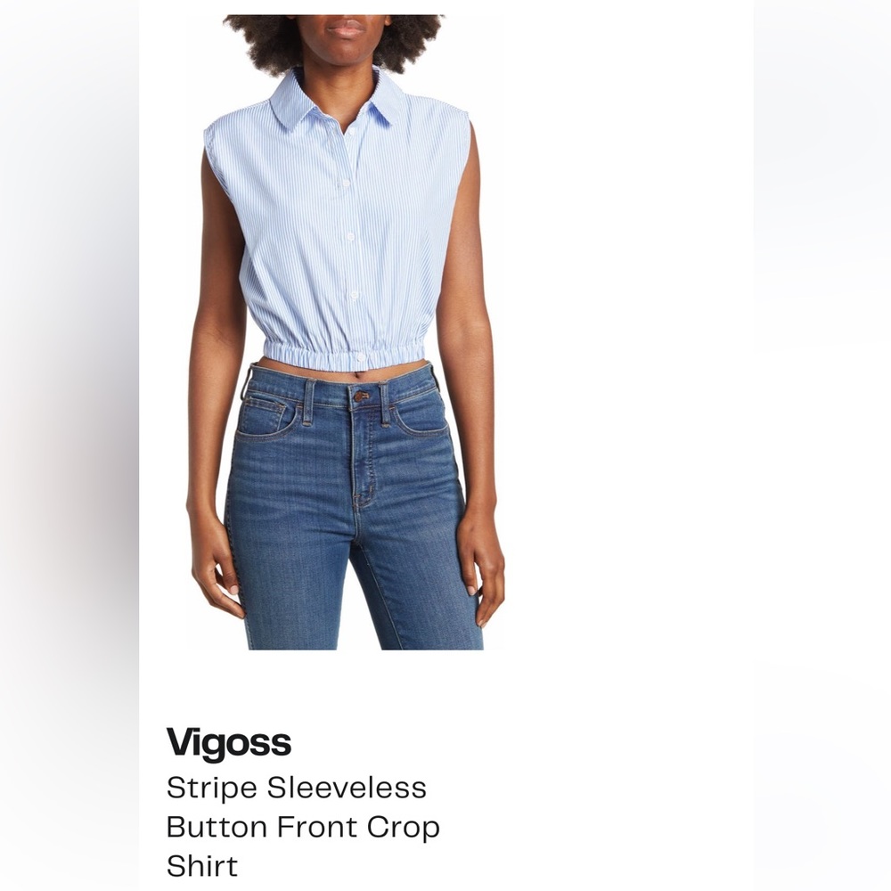 Stripe Sleeveless Button Front Crop Shirt